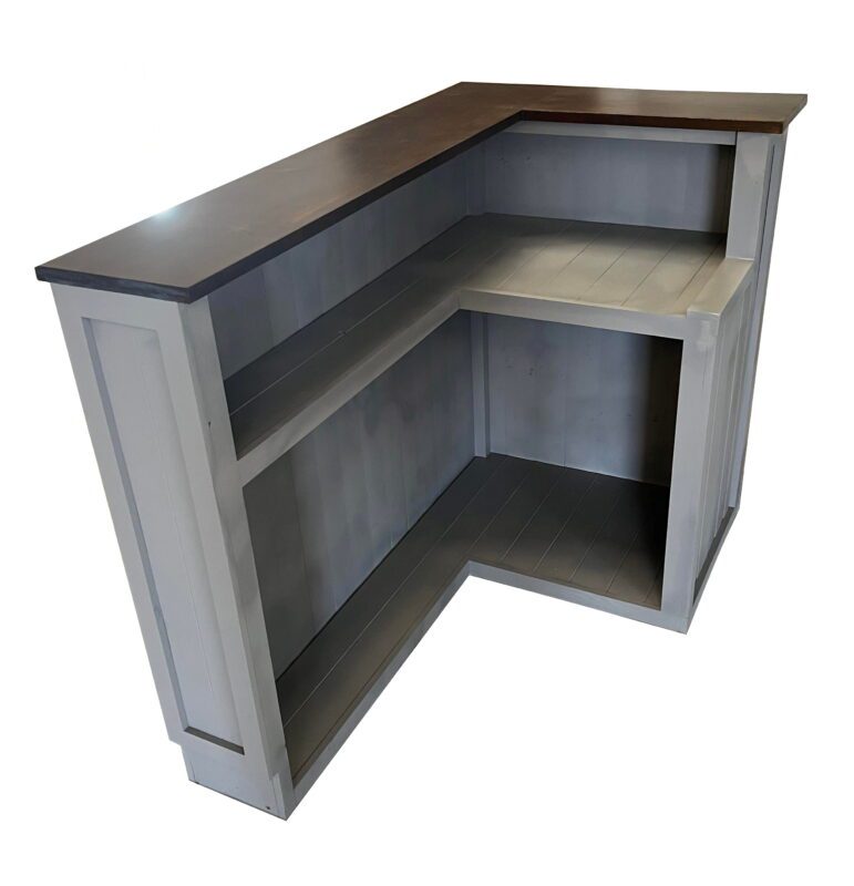 Espresso Grey L-shape Martini home bar in corner with configurable return and fridge compartment visible"