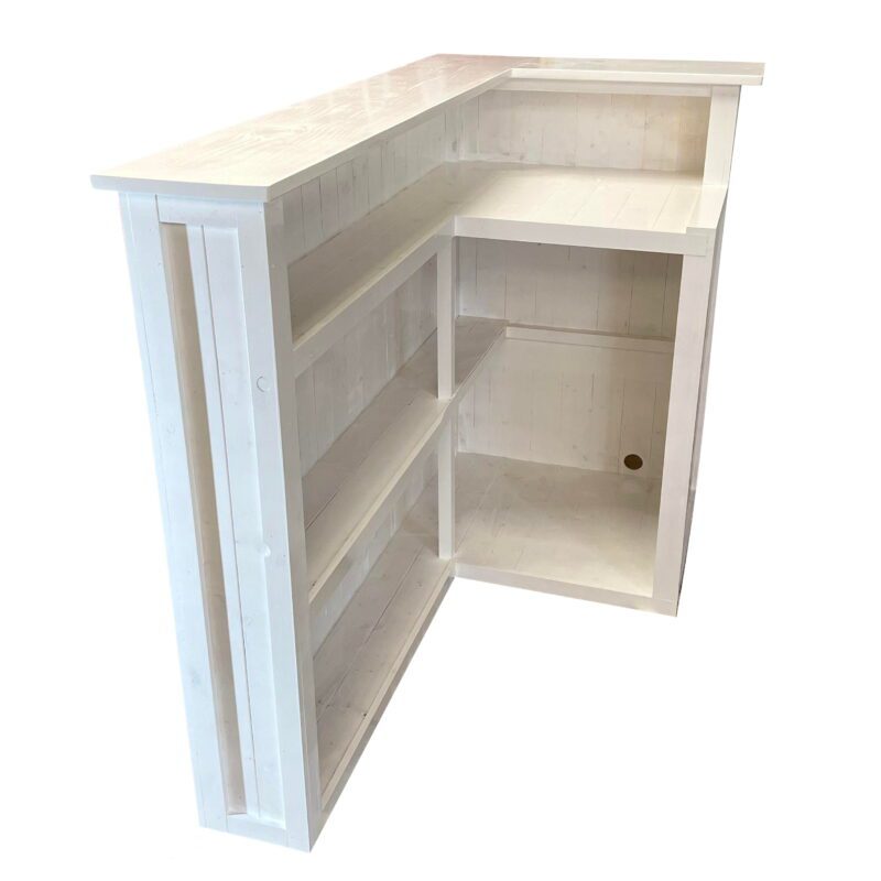 White Max L-shape Mojito home bar in corner with configurable return and fridge compartment