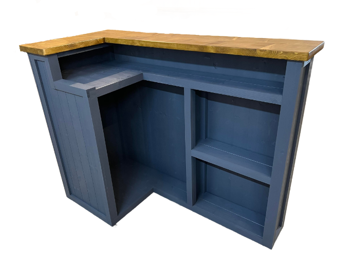 Configurable left or right return on Luxe Satin Grey Mojito L-shape home bar