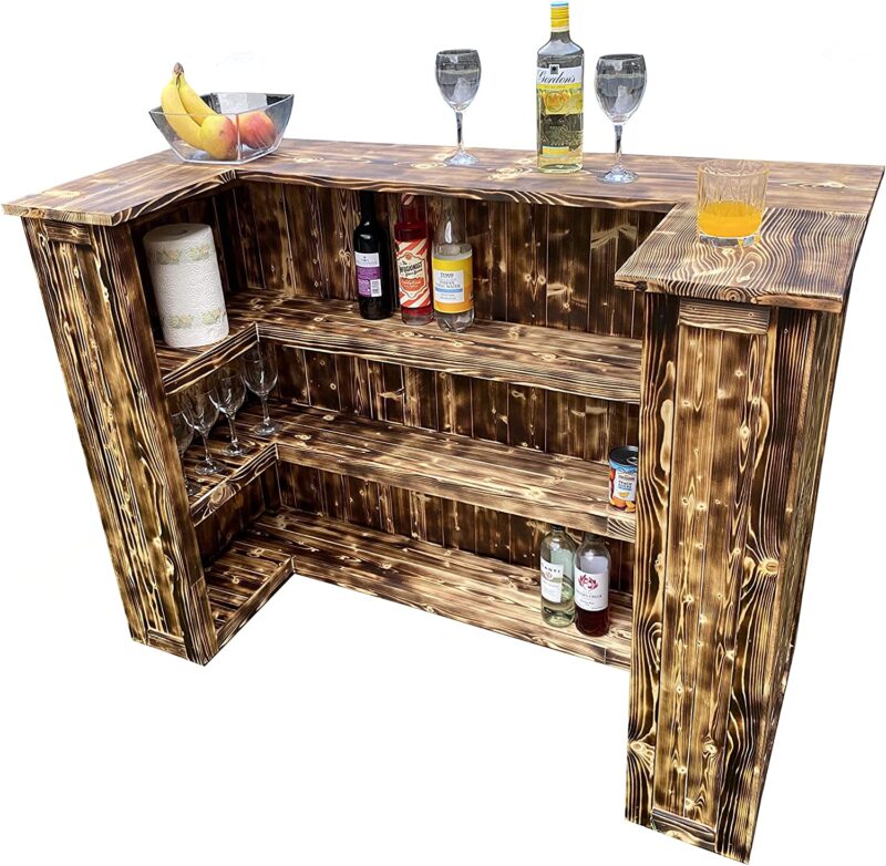 Unique Smoked burnt effect finish on handcrafted Rum Punch home bar