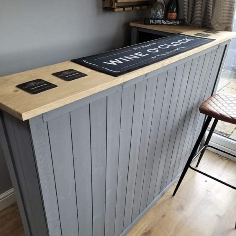 Natural Grey L-shape Martini home bar in corner with configurable return and fridge compartment