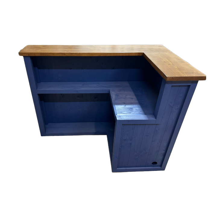 Satin Navy L-shape Martini home bar in corner with configurable return and fridge compartment