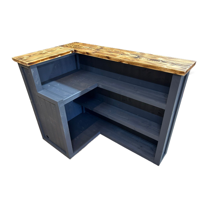 Modern corner entertaining with Max Smoked Grey Martini 140x80 L-shape home bar and extra storage