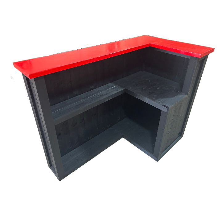 Cherry Grey L-shape Martini home bar in corner with configurable return and fridge compartment visible