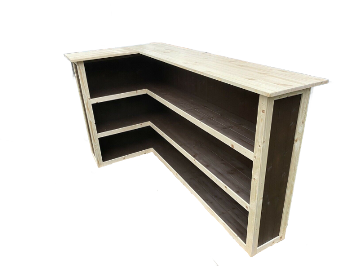 Natural Edge Brown L-shape Margarita home bar in corner with configurable return