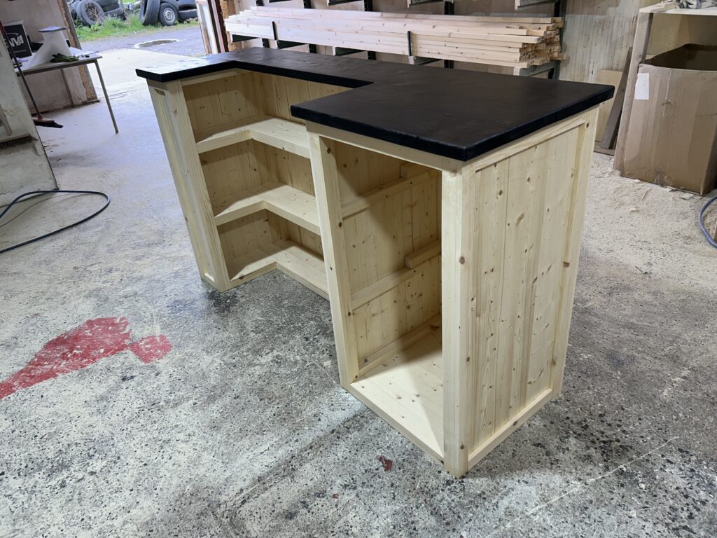 Black Natural Old Fashioned home bar with left or right fridge compartment option