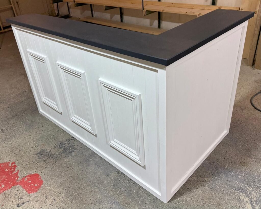 Margarita home bar Luxe Slate White L-shape 180x120 UK handcrafted timber