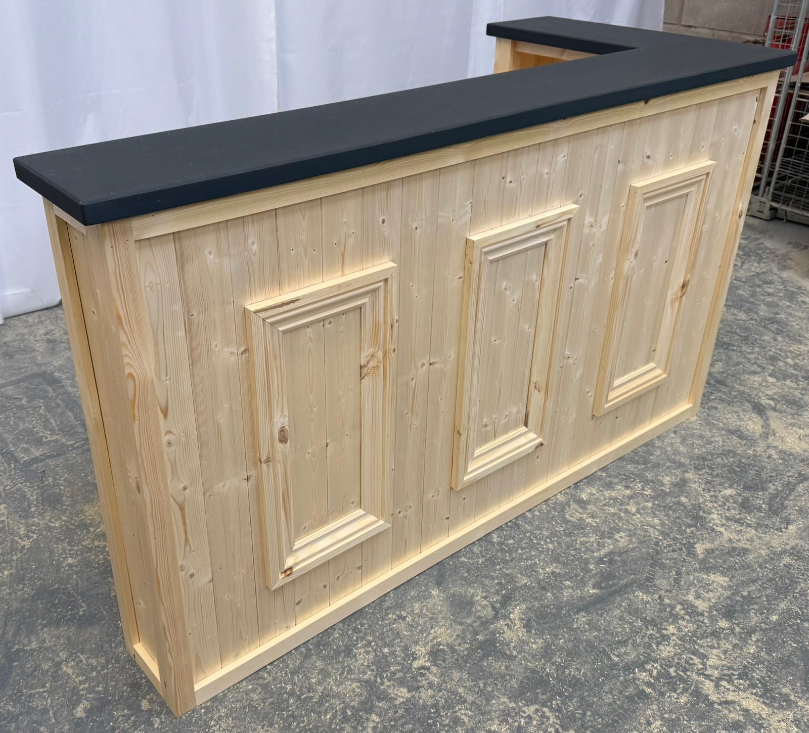 Luxe Slate Natural L-shape Martini home bar in corner with configurable return and fridge compartment
