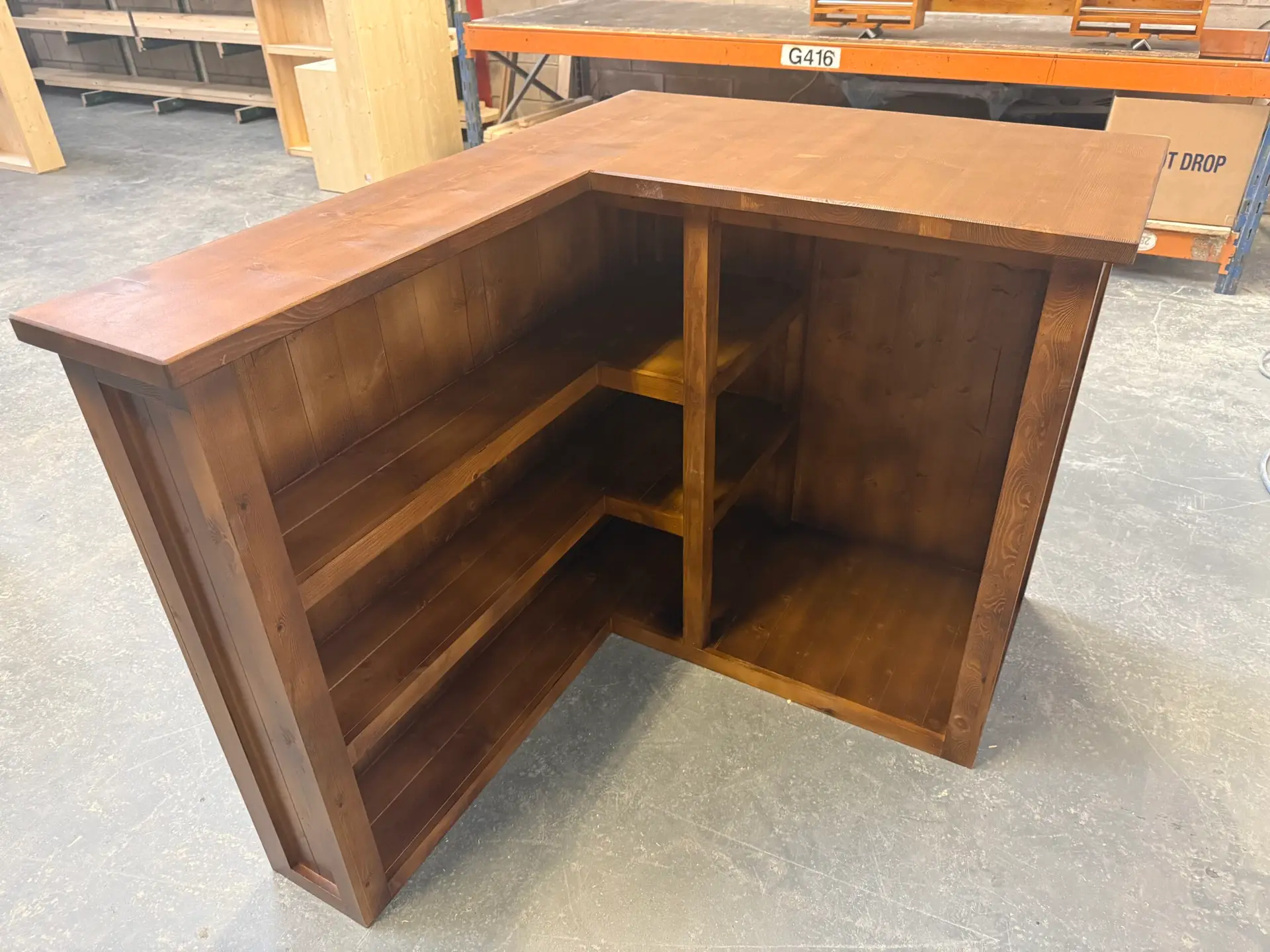 Aperol Spritz home bar in walnut L-shape with rich timber finish UK handcrafted