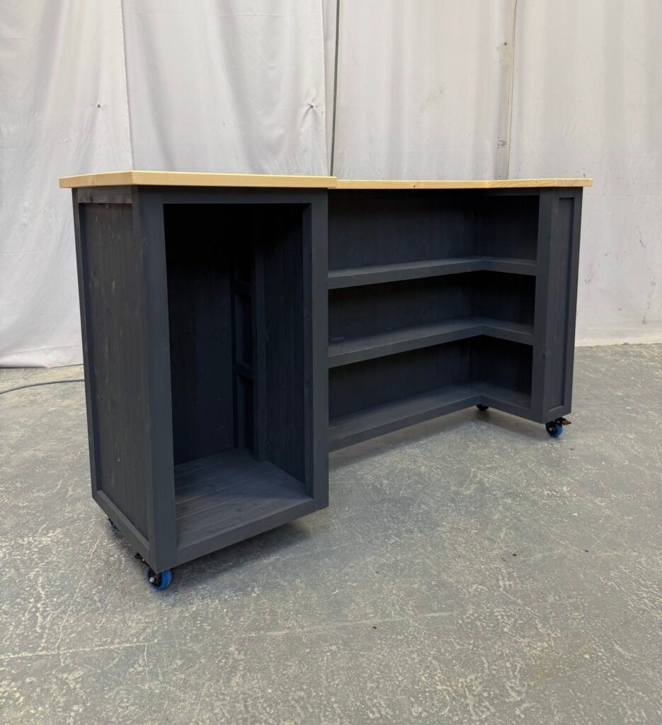 Old Fashioned home bar Natural Grey with 4 heavy-duty castor wheels UK handcrafted timber