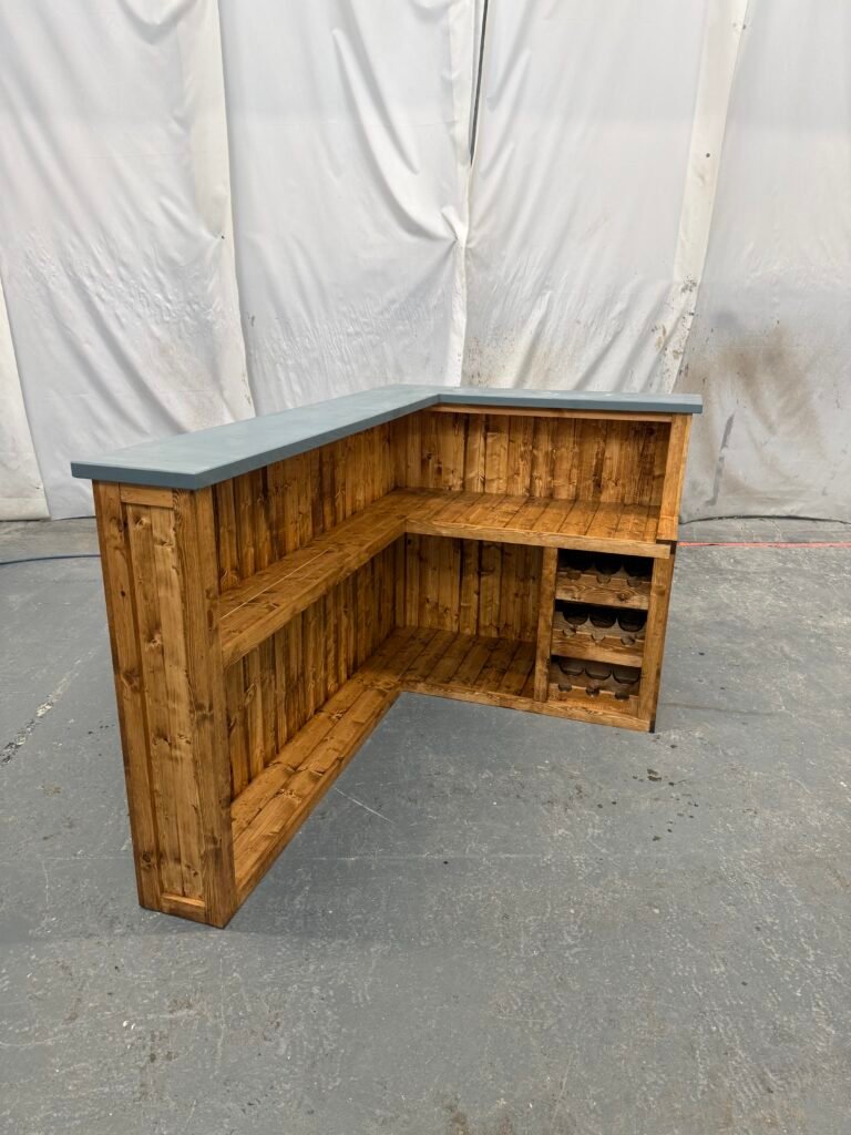 Integrated fridge compartment and wine rack holding 9 bottles on Slate Satin Cellar Martini home bar